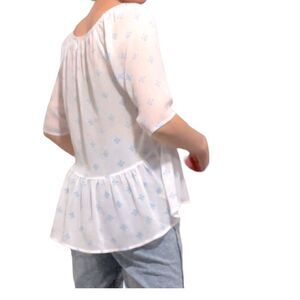 Hollister Flowey White Peplum Blouse with Blue Pattern and Tie Front M